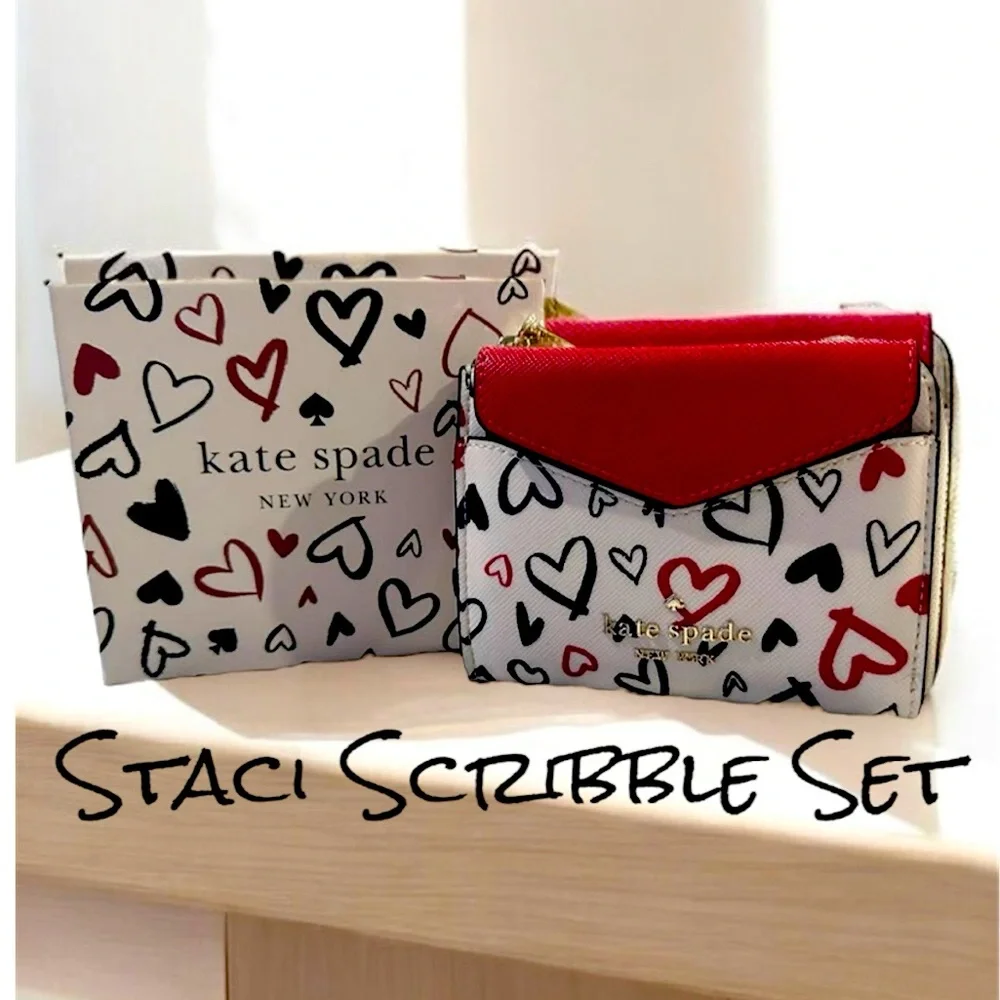Kate Spade Staci Scribble Heart Boxed Wallet Card Set NWT!